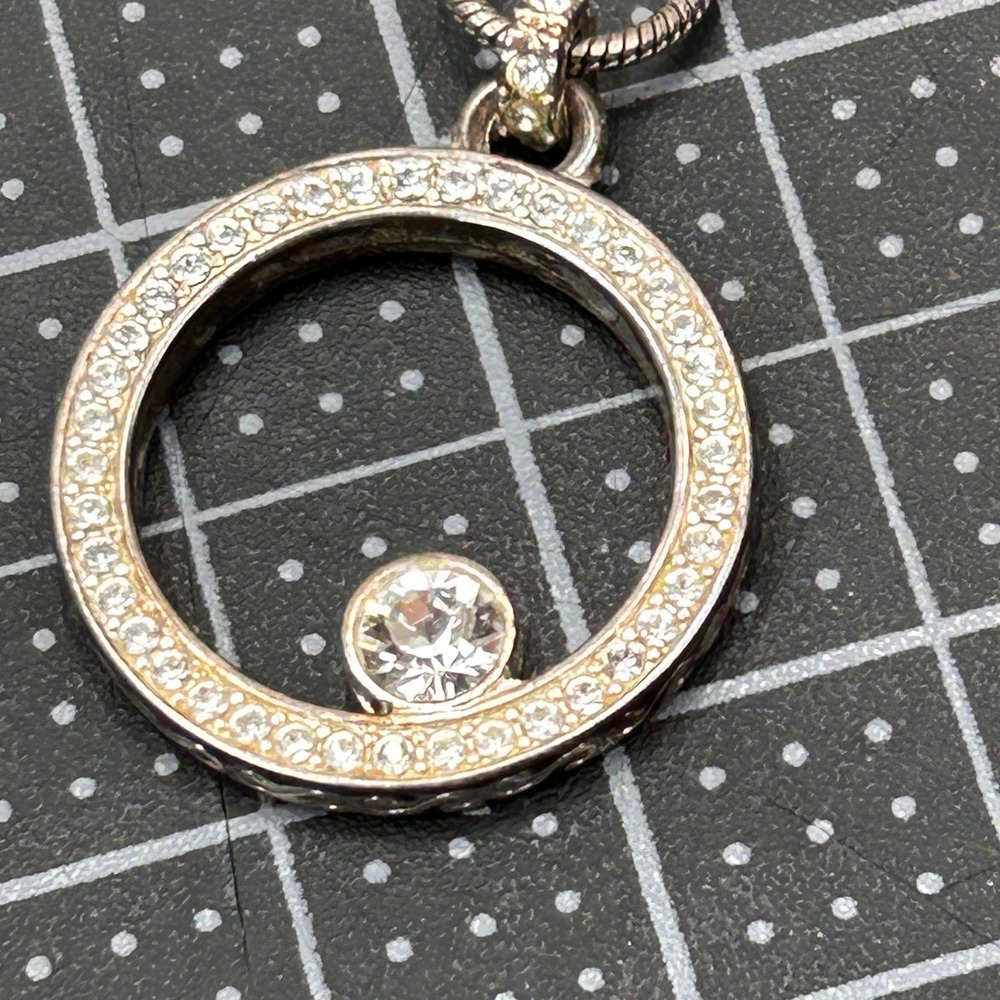 Brighton Silver Tone Crystal Halo Floating Solitaire Pendant Snake Chain Necklac